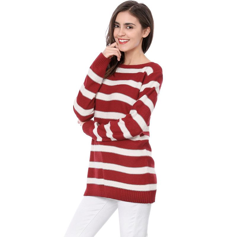 Allegra K Women's Long Sleeves Drop Shoulder Loose Striped Sweater, 5 of 7