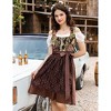 Vintage 3 Piece Dress Costume - Floral Embroidered Square Neck Knee Length Dress with Crop Top and Apron - 4 of 4