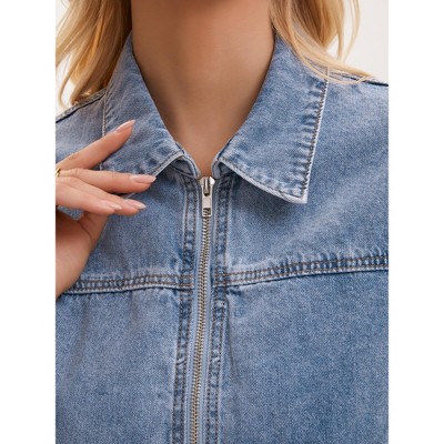 INSPIRE CHIC Women's Long Sleeve Turndown Collar Pockets Lightweight Denim Cropped Bomber Jackets Large Light Blue — фото 5