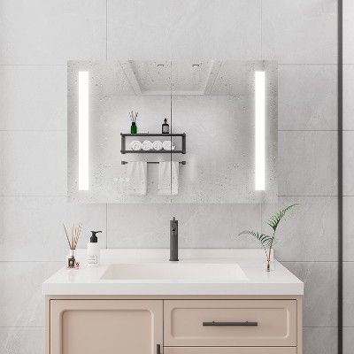 Bathroom Cabinet With Mirror, Lights, 3 Touch Switches, 36×24 Inch LED Cabinet, Anti Fog
