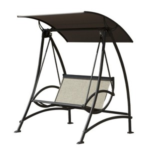 Osparple 2-Seat/3-Seat Patio Swing Chair,Outdoor Porch Swing with Steel Frame and Adjustable Canopy for Poolside,Backyard,Garden,Brown - 1 of 4
