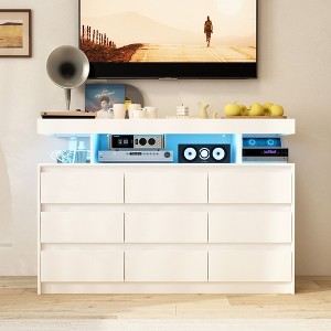 Famapy Horizontal Dresser with Ambient Lighting 9 Drawer Chest of Drawers Modern Style White - 1 of 4
