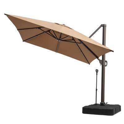 Pellebant 10'x 13' Patio Cantilever Umbrella Heavy Duty Base Set High-Strength Aluminum Pole with 360Rotation 5 Heights Adjustable