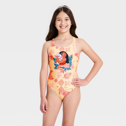 Moana Girls' Moana One Piece Swimsuit - Yellow/Orange S