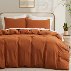 Angel Sar 100% Washed Cotton Duvet Cover Set, Twin Size Fade-Resistant Bedding with Pillow Sham, Natural - 1 of 4