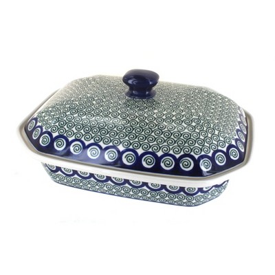 Blue Rose Polish Pottery Peacock Swirl Large Covered Baker : Target