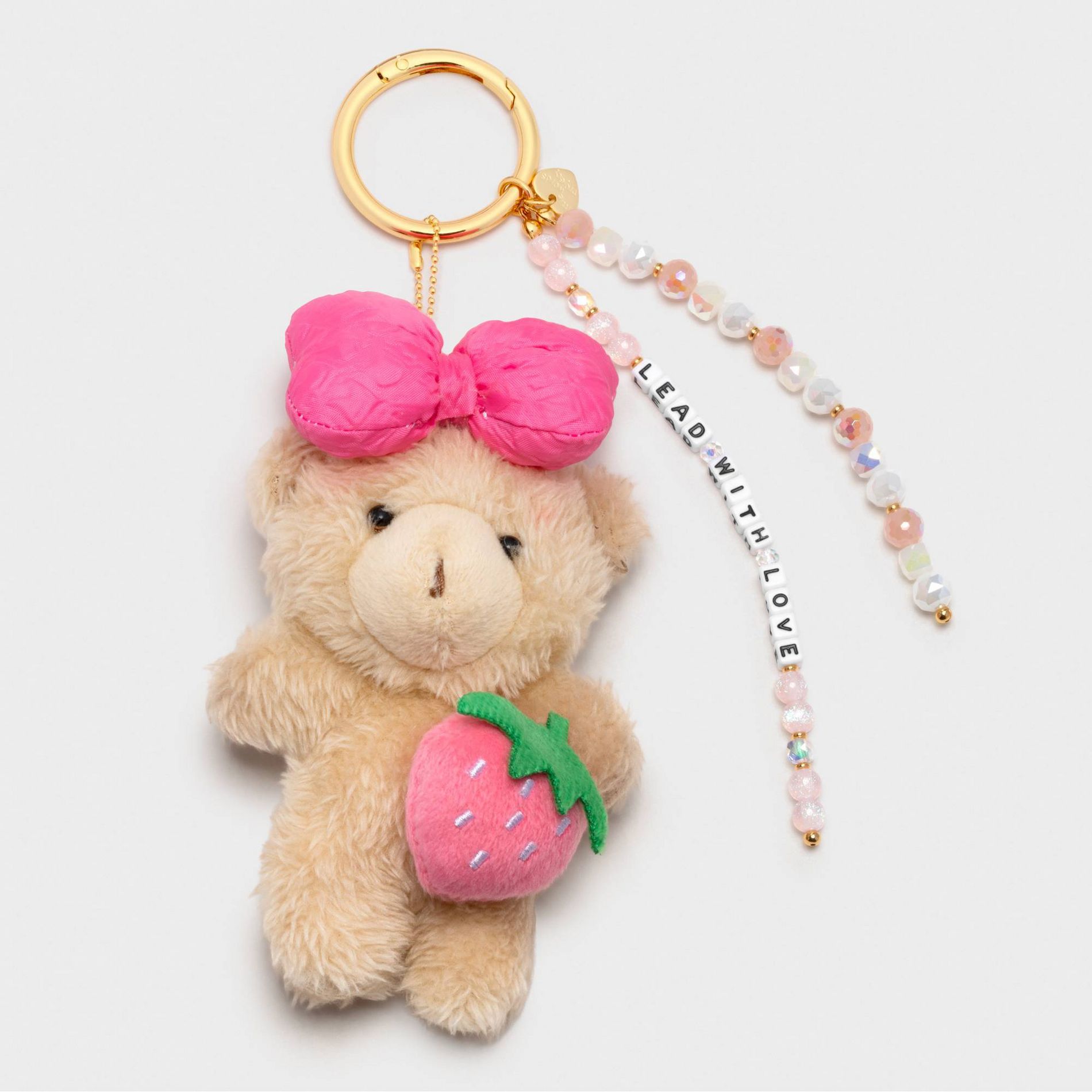 Little Words Project "Lead With Love" Plush Teddy Bear Beaded Bag Charm