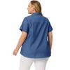 Women's Plus Size Chambray Work Short Sleeve Full Placket Button Down Shirts - Agnes Orinda - 4 of 4