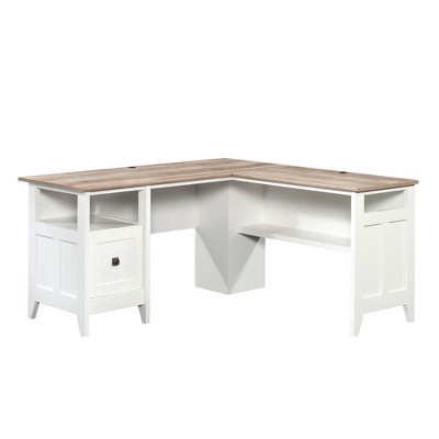 August HillL-Shaped Home Office Desk Soft White - Sauder: Corner Workstation with File Drawer & Cord Management