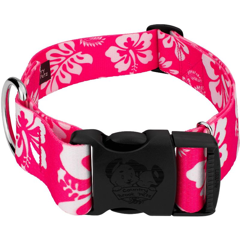 Country Brook Petz 1 1/2 Inch Deluxe Pink Hawaiian Dog Collar, 1 of 5