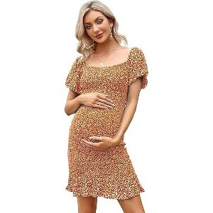 LXT-Women's Maternity Off Shoulder Smocked Ruffle Hem Dress - 1 of 1