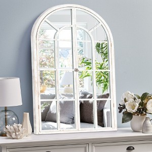 36 In.H x 24 In.W White Solid Wood Window Frame With Right Angled Arched Hanging Mirror - 1 of 4