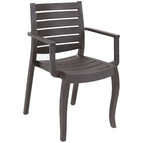 Sunnydaze Polypropylene Stackable Illias Outdoor Patio Arm Chair, Brown