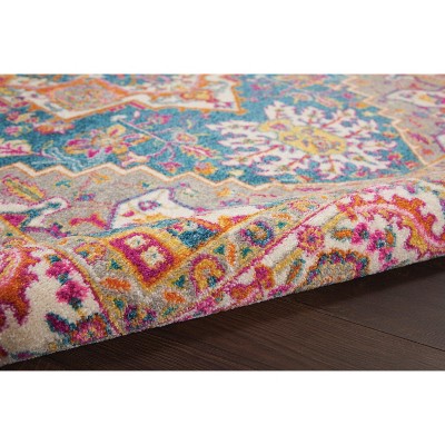 Teal Multicolor Floral Synthetic 5' x 7' Reversible Rug
