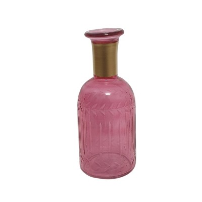 VIP Glass 7.7 in. Pink Etched Bud Vase
