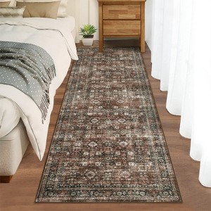 Vintage Rug Living Room Rug Floral Print Rugs with Non-Slip Backing, Low Pile Non-Shedding Area Rug - 1 of 4