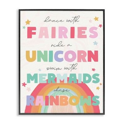 Stupell Industries Fairies Unicorns Mermaids and Rainbows Whimsical Design Framed Giclee Art