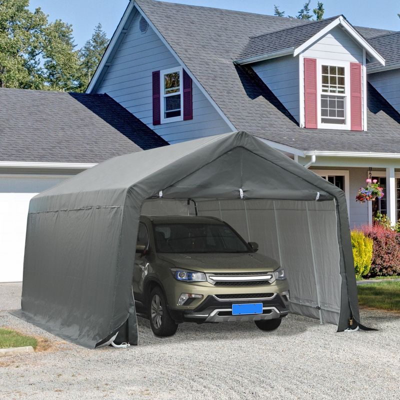 Outsunny 12'x20' Carport Extra Large Upgraded Heavy Duty Car Canopy Truck SUV Boat Shelter w/ Sidewalls UV-Treated Cover for Garden, Party, Gray, 3 of 7