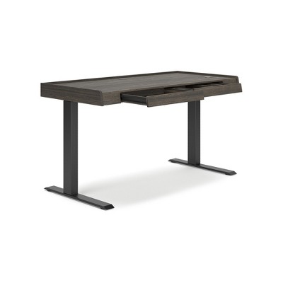 Dark Brown Adjustable Height Desk with USB Ports and Drawers