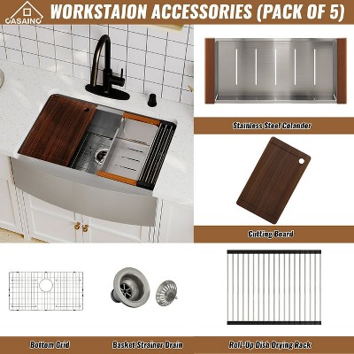 33" Stainless Steel Single Bowl Farmhouse Kitchen Sink with Accessories