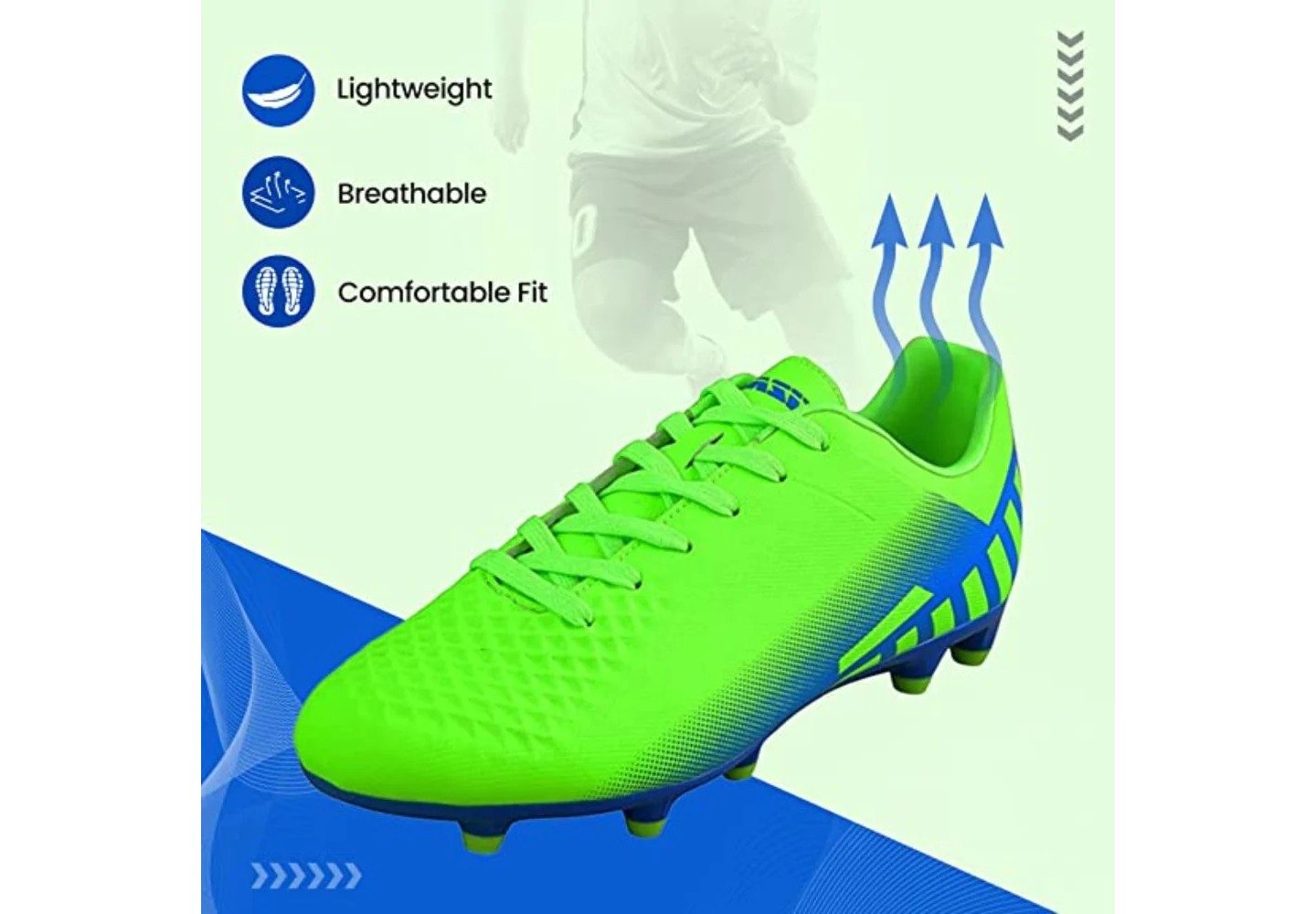 Мужские бутсы Vizari Santos Adult Soccer Cleats for Outdoor Firm Ground Football Game- Green/Blue, цвет: Зелёный — фото 6