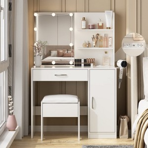 Makeup Vanity with Lighted Mirror & Lots Storage Cabinet, 3 Lighting Modes - 1 of 4