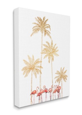 Stupell Industries Pink Flamingos Tropical Gold Outline Palm Trees