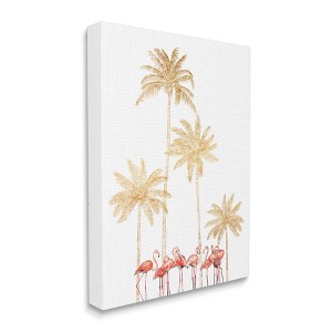 Stupell Industries Pink Flamingos Tropical Gold Outline Palm Trees - 1 of 4
