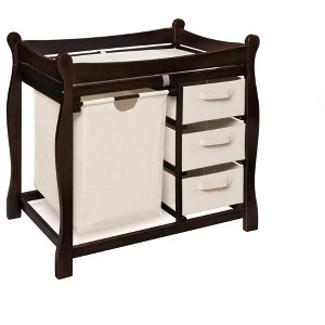 Badger Basket Sleigh Style Baby Changing Table with Hamper and 3 Baskets - Espresso - 1 of 4