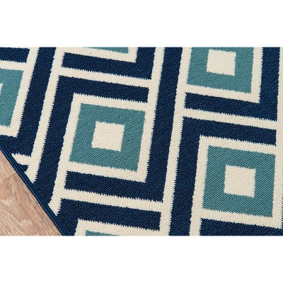 Blue Geometric Flat Woven Synthetic Runner Rug 2'3" x 7'6"