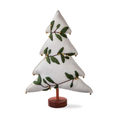 tag 19-inch Medium White Felt Christmas Winter Tree Balsam Leaf Gold Berry Garland Tabletop Mantel Shelf Decorations