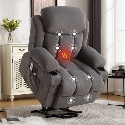 Power Lift Recliner Chair with Heat and Massage Electric Fabric Recliner Chair for Elderly with Side Pocket