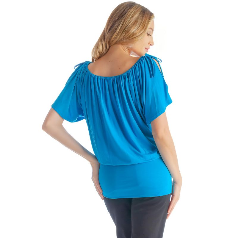 24seven Comfort Apparel Womens Solid Color Short Sleeve Split Shoulder Top, 3 of 7