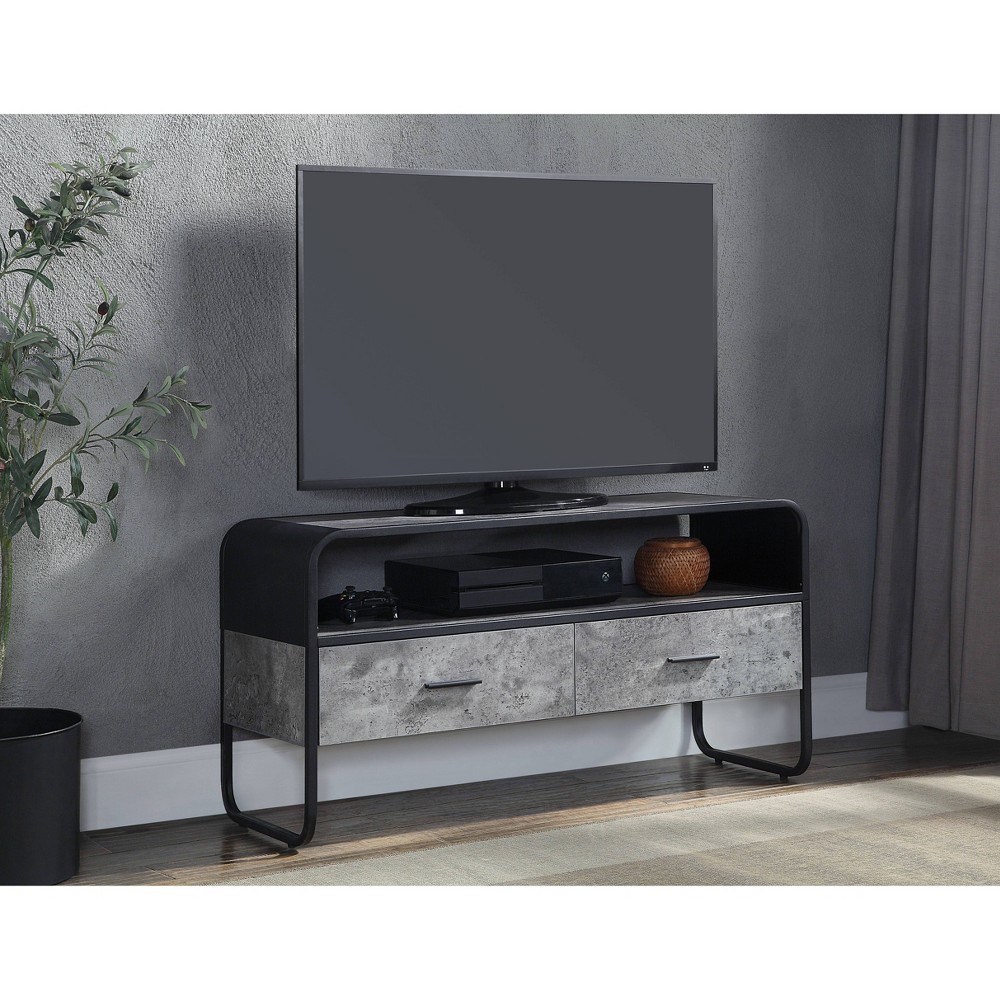 Photos - Display Cabinet / Bookcase 39" Raziela TV Stand and Console Concrete Gray and Black Finish - Acme Fur