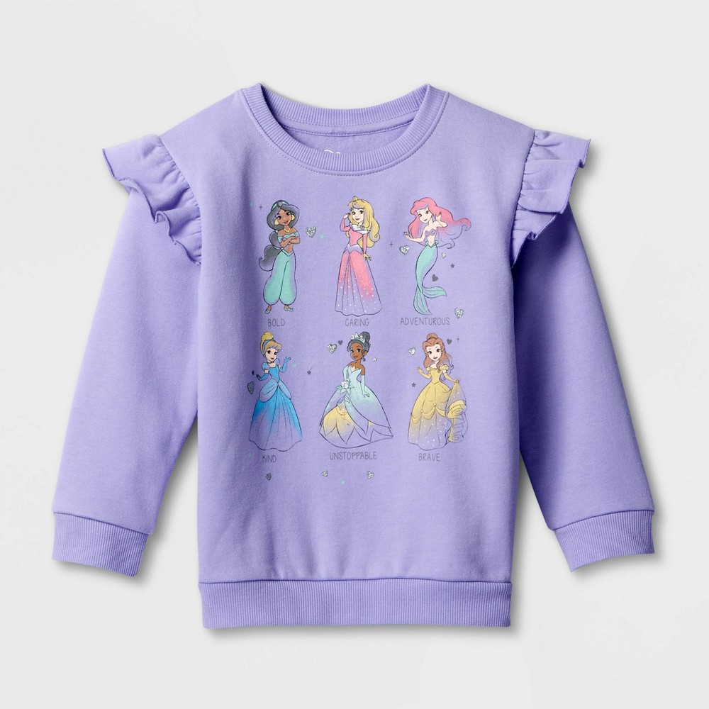 Size 5T Toddler Girls' Disney Princess Printed Pullover Sweatshirt - Purple 5T