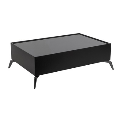 Black Rectangular Wood and Glass Coffee Table with Sleek Legs