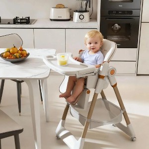 Angel Sar Adjustable Baby High Chair 0-6 Years, Portable Infant Feeding Seat with Safety Belt & Wheels for Home Use, White - 1 of 4