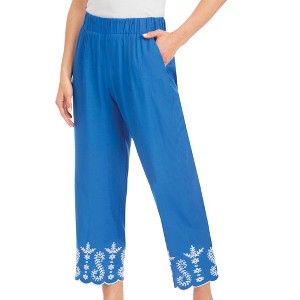 Collections Etc Embroidered & Scalloped Hem Elasticized Waist Capris - 1 of 4