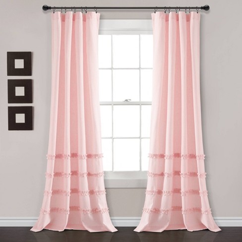 Yarn Dyed Cotton Window Curtain Panels, Pink Ruffle Curtains 95 Inch