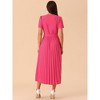 Seta T Women's Casual Short Sleeve Wrap V Neck Flowy Pleated Midi Dress with Belt - 4 of 4