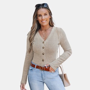 Women's Chic Ribbed Button-Down Knit Top - Cupshe - 1 of 4