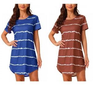 INSPIRE CHIC Women's 2 Pcs Round-Neck Curved-Hem Short-Sleeve Nightshirt Sleep Gown - 1 of 4