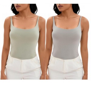 INSPIRE CHIC 2 Pcs Women's Square Neck Cami Vest Shelf Bra Adjustable Spaghetti Strap Tank Camisole - 1 of 4