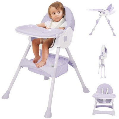 Napei 6- in -1 Baby High Chair with 5 -Point Safety Harness and Adjustable Dining Tray,Foldable High Chair for Space-Saving-Light Purple