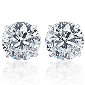 Pompeii3 .85Ct Round Brilliant Cut Natural Diamond Stud Earrings in 14K Gold Basket Setting - 1 of 3