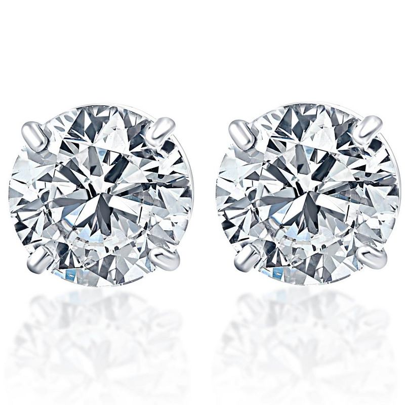 Pompeii3 1/2Ct Round Diamond Studs Earrings in 14K White Or Yellow Gold Basket Setting, 1 of 6