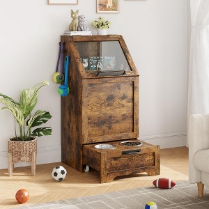 Dog Food Storage, Pet Feeding Station - Large Cabinet with Flip Top, Transparent Lid, Side Hooks, Multi-Functional for Home - 1 of 4