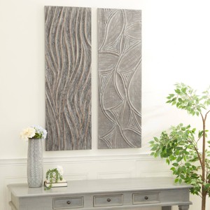 Set of 2 Wooden Leaf Intricately Carved Wall Decors Gray - Olivia & May - 1 of 4