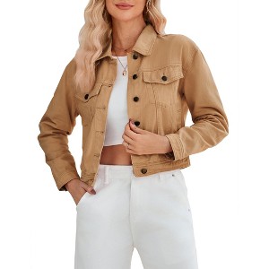 Coolmee Women's Jean Jacket Cropped Shacket Jacket Fashion Button Down Shirt Coat Tops - 1 of 4