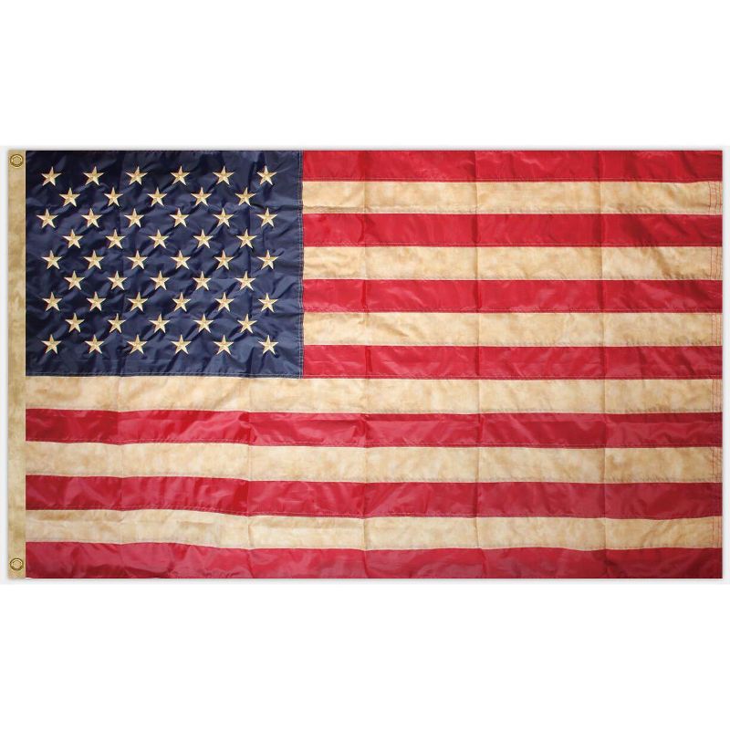 Northlight Patriotic Tea-Stained Embroidered Outdoor House Flag 60" x 36", 1 of 4